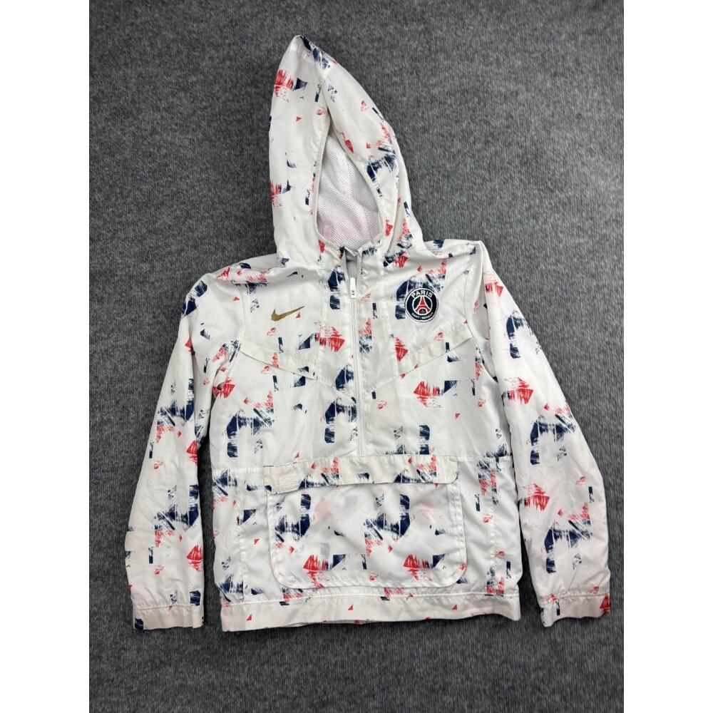 Paris Saint-Germain Jacket Kids XL White Red Blue Nike Hooded Soccer Windbreaker